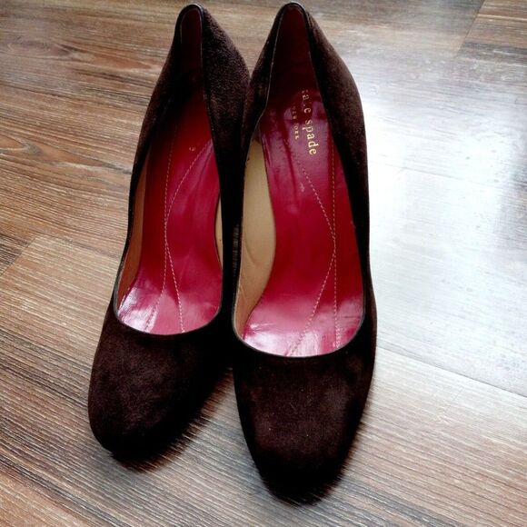 Kate Spade Suede Wedge Pumps Brown Work Wear Wedding Contemporary Sz:  7.5 B - Picture 1 of 7